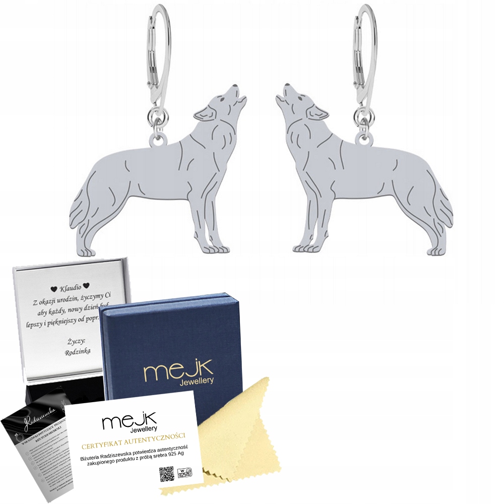 Stříbrné Náušnice s vlkem 925 Dárek Žena Šperky Gravírování Bonus