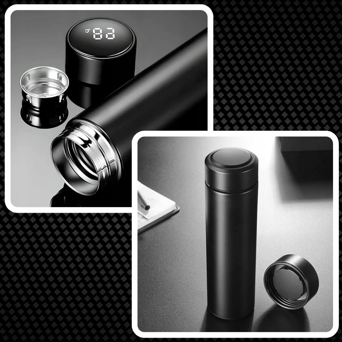 KUBEK TERMICZNY TERMOS NA KAWĘ HERBATĘ DO SAMOCHODU Z WYŚWIETLACZEM 500 ml Maksymalne utrzymanie ciepła do 12 h