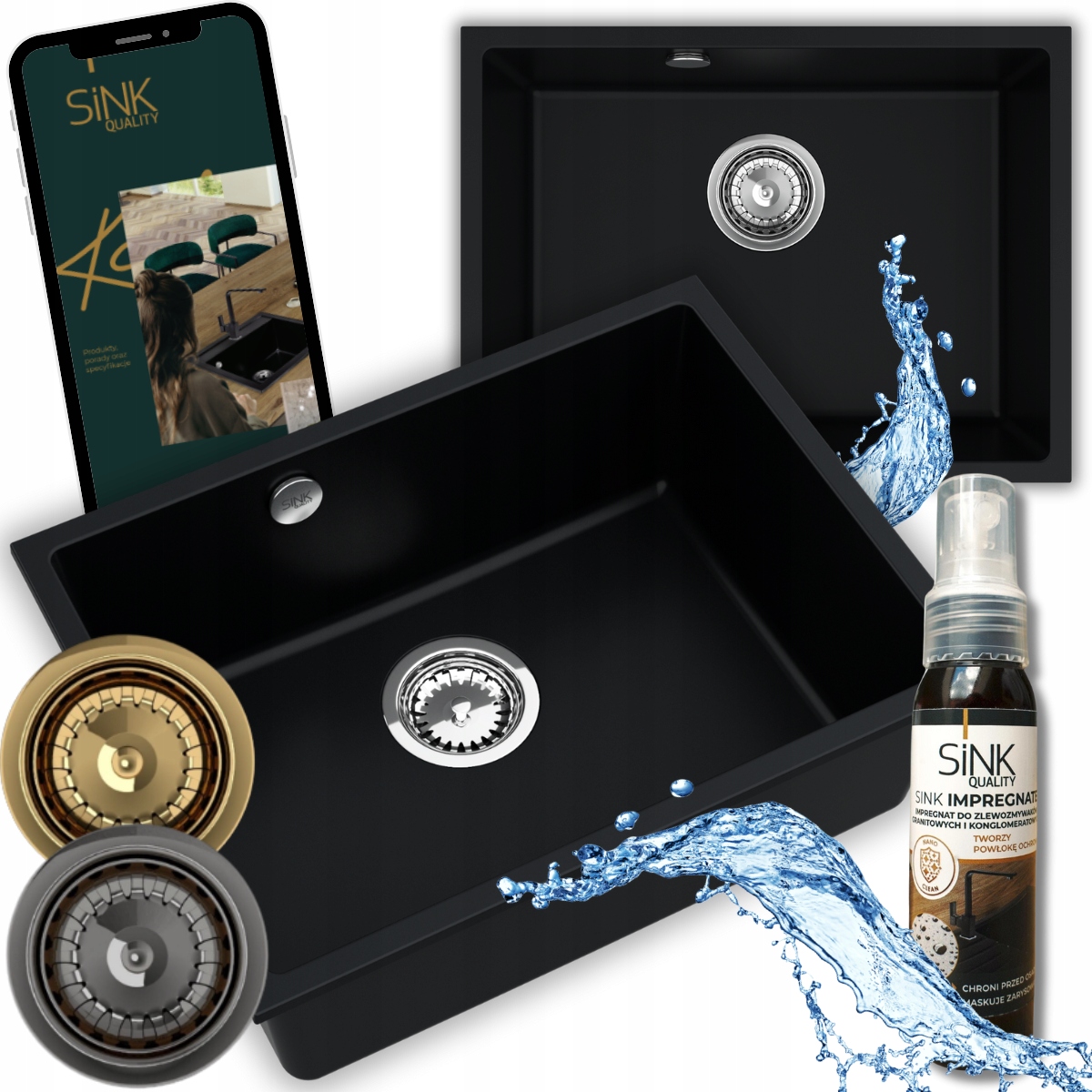 Granitový Drez Čierny Jednokomorový Crypton 60 Automatický Sifón