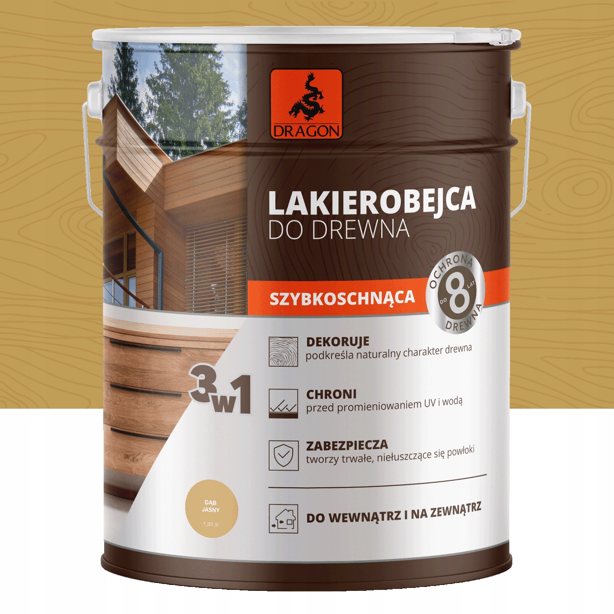 Lakierobejca do drewna szybkoschnąca 5L DĄB JASNY DRAGON