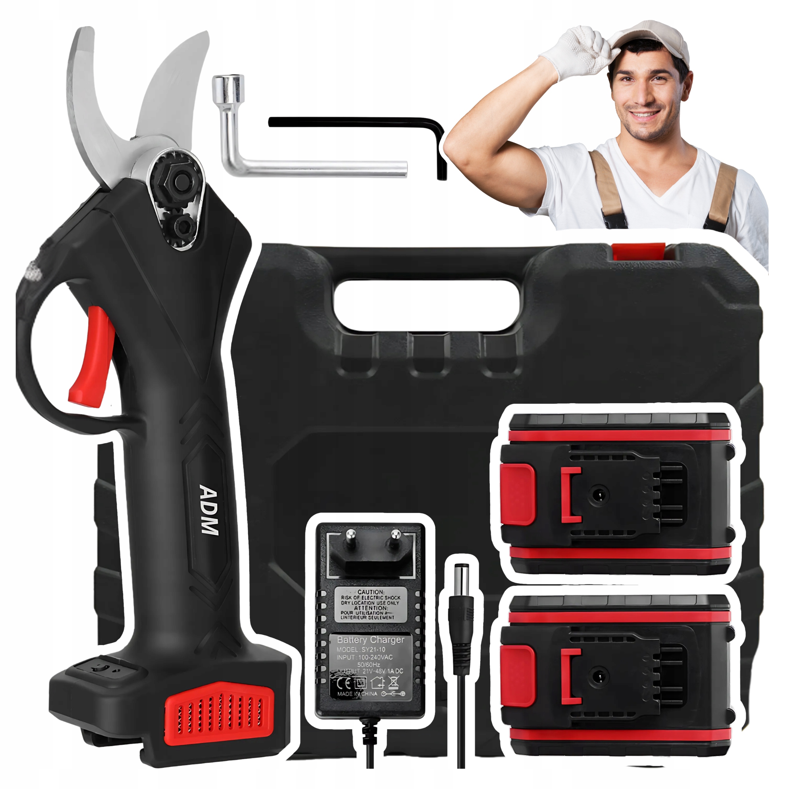 Akumulatorowy sekator elektryczny Adm 21v – dwie baterie i walizka komplet