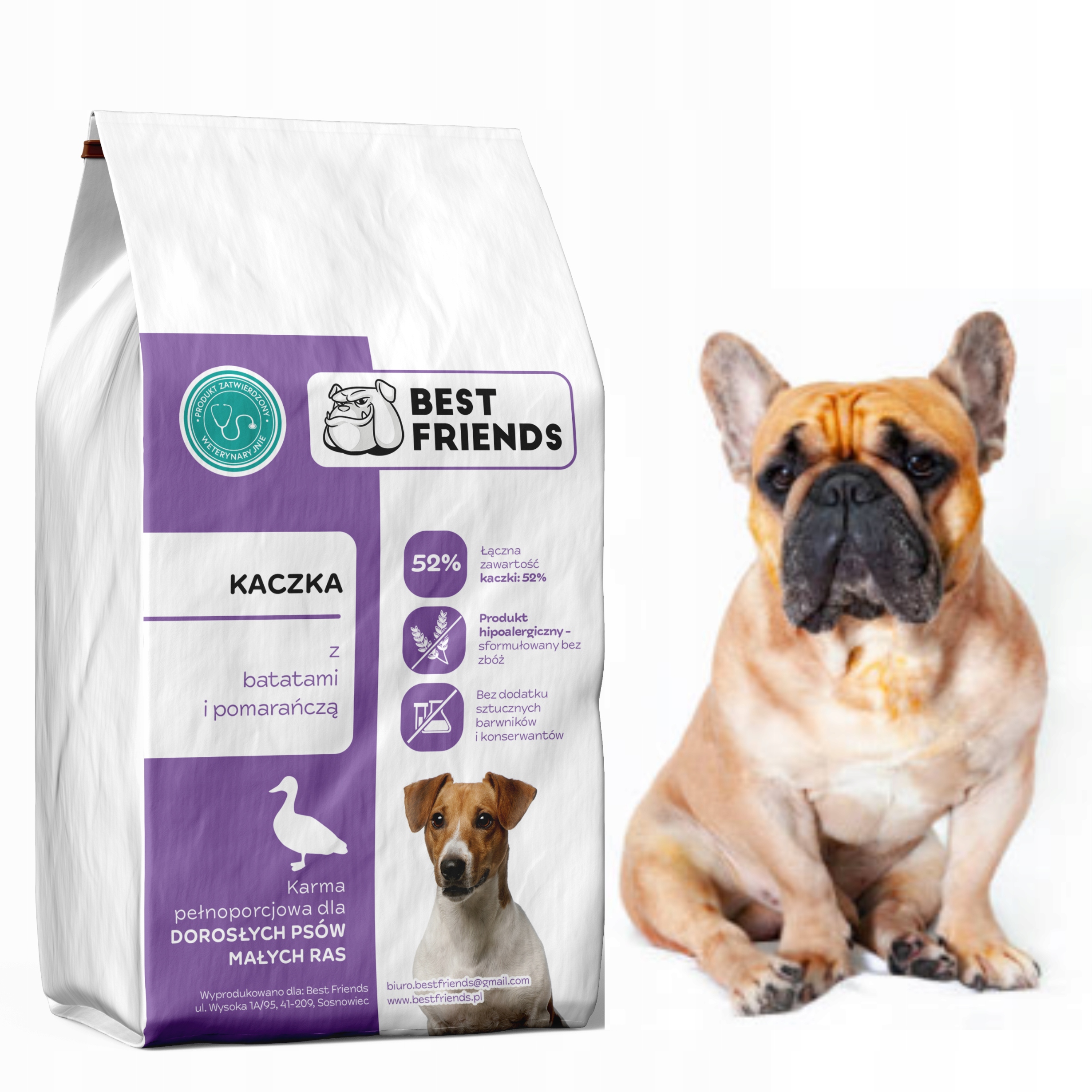 Karma dla psa, Buldog Francuski, 52% Kaczka 6kg