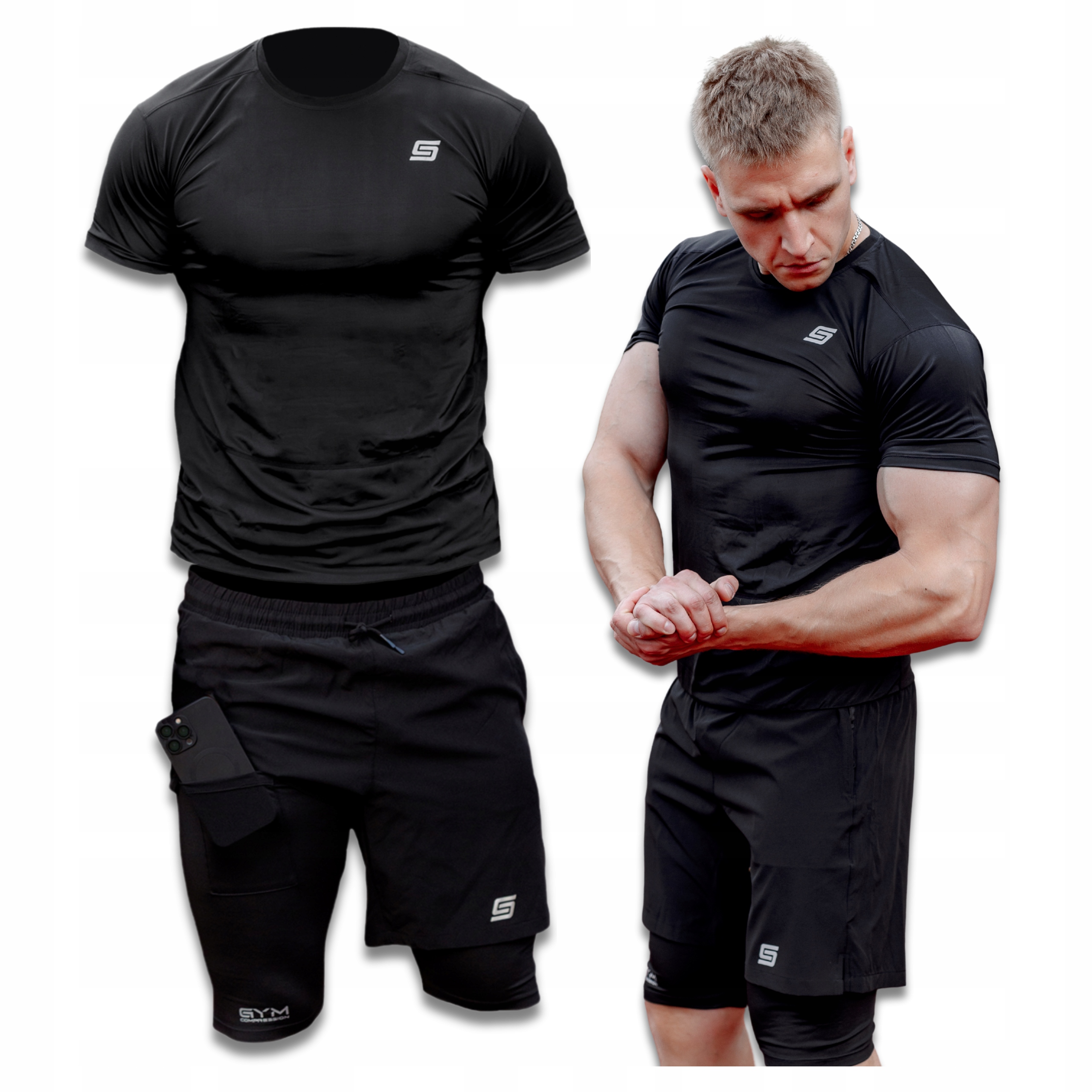 Oddychająca Koszulka Termoaktywna Męska Szorty Kompresyjne Strój 2w1 Mma