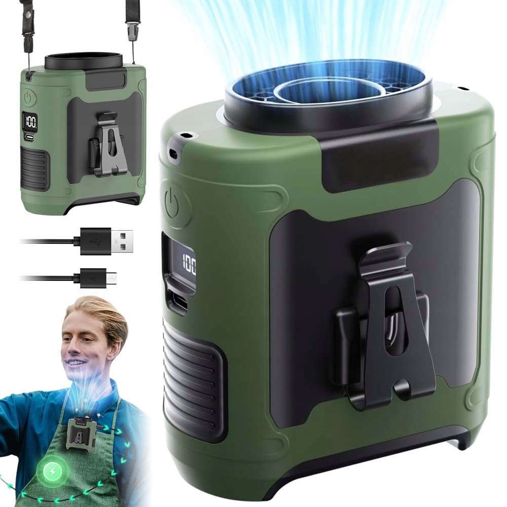 Ventilátor Do Pásu S Nabíjením Typu C, 5 Úrovní Větru, Tichý, Silný