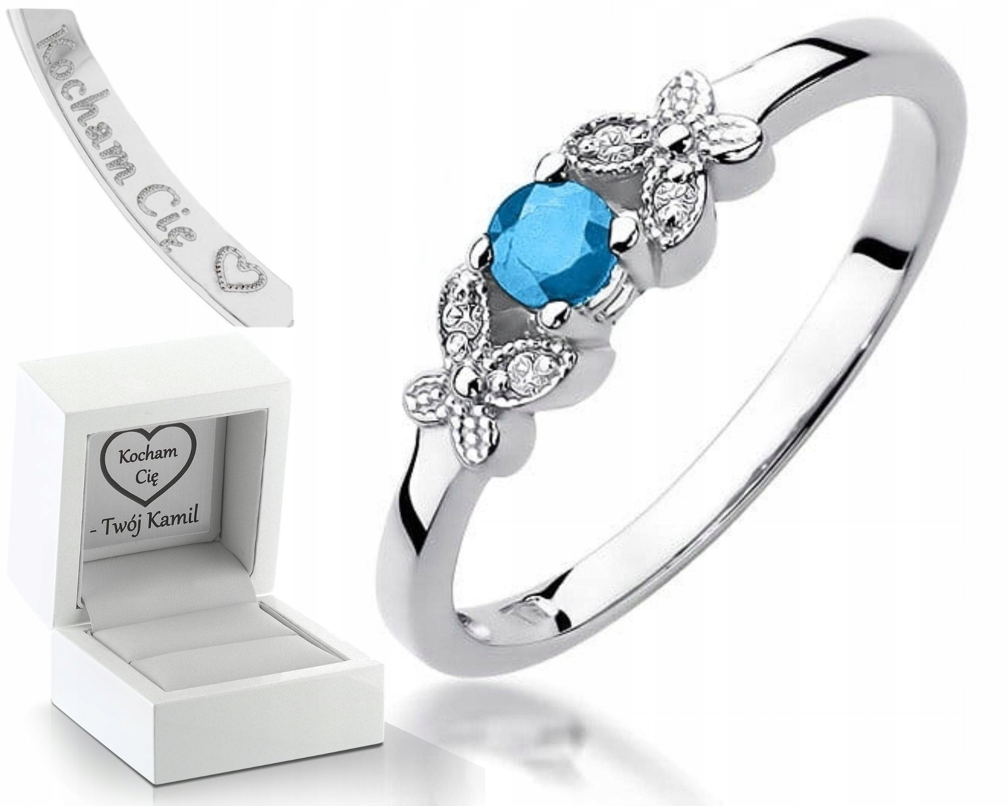 Prstýnek Topaz Bílé Zlato Brilianty Gravírování