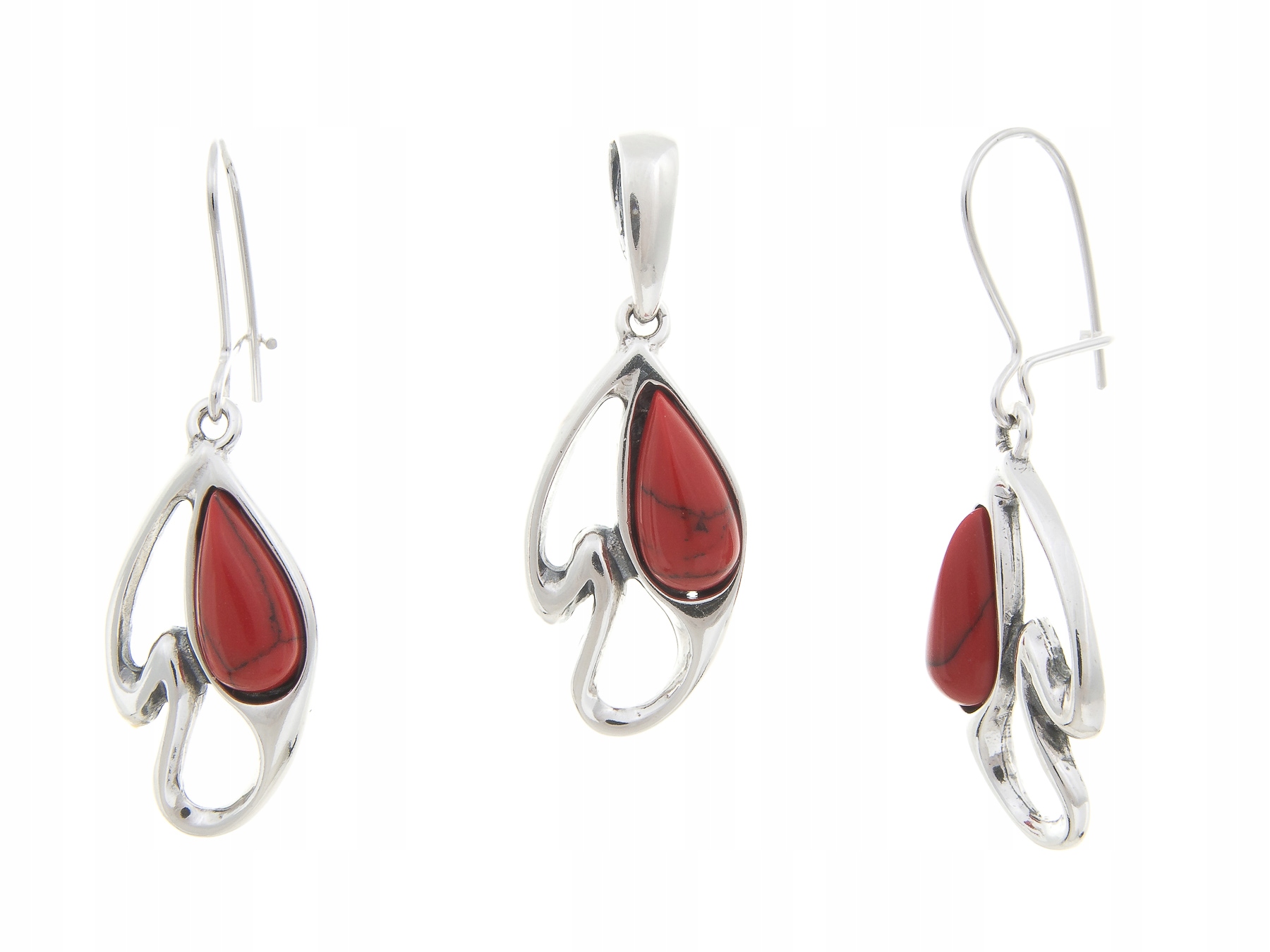 Stříbrný Set Náušnice Přívěsek Korál Dárek