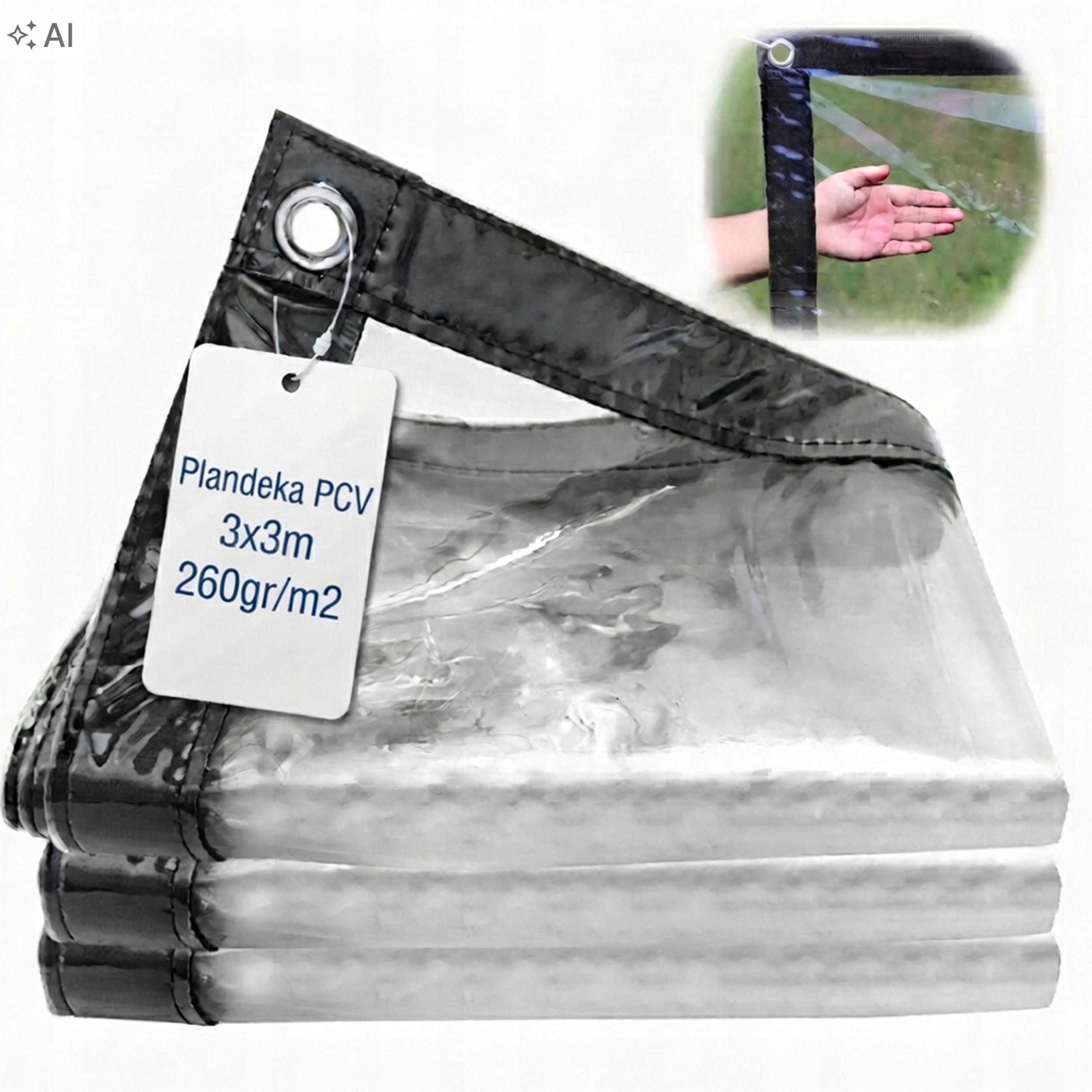 Plachta průhledná silná 3x3 m 260 g/m² s oky, Pvc kryt na terasu