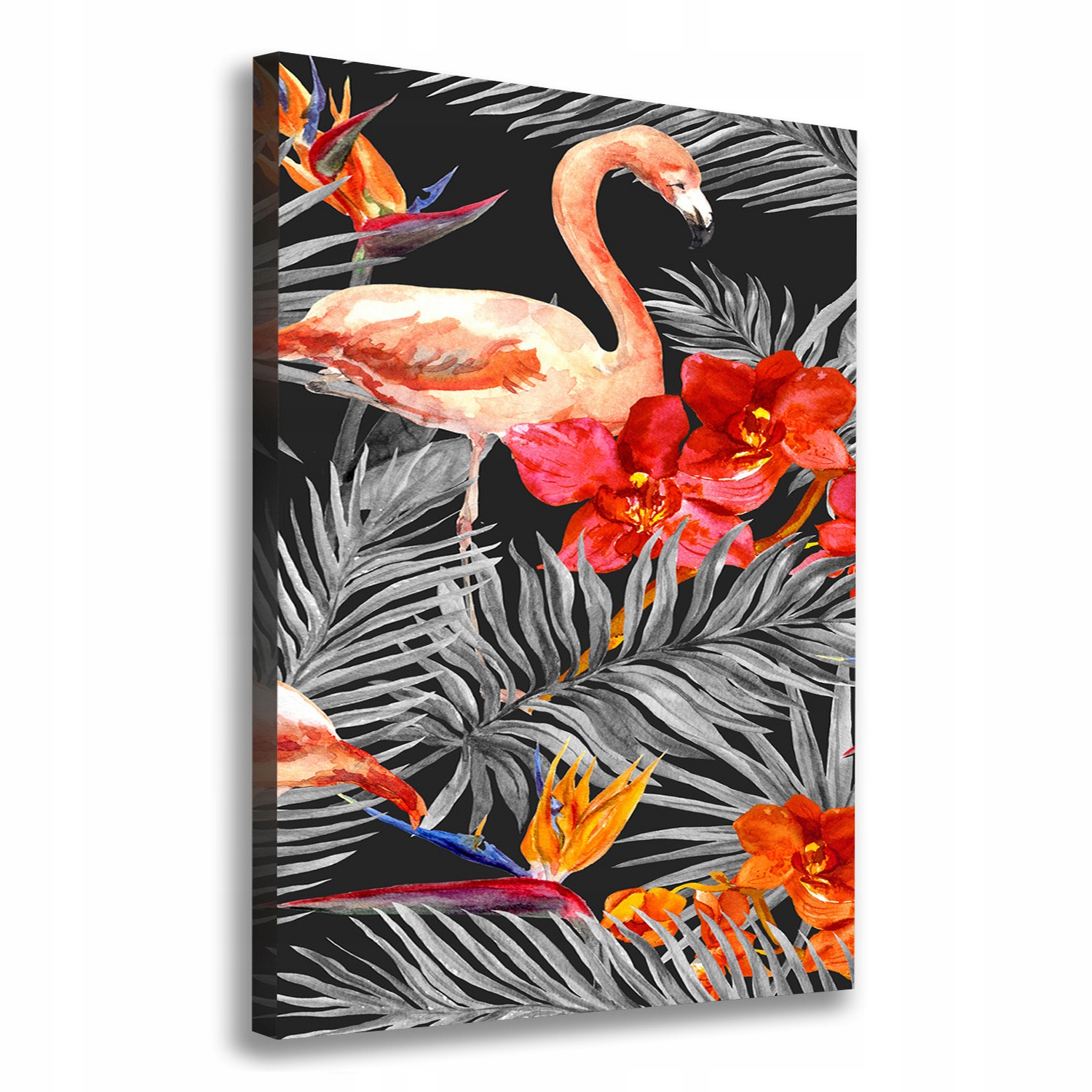 

Foto obraz na płótnie Flamingi i kwiaty 70x100 cm