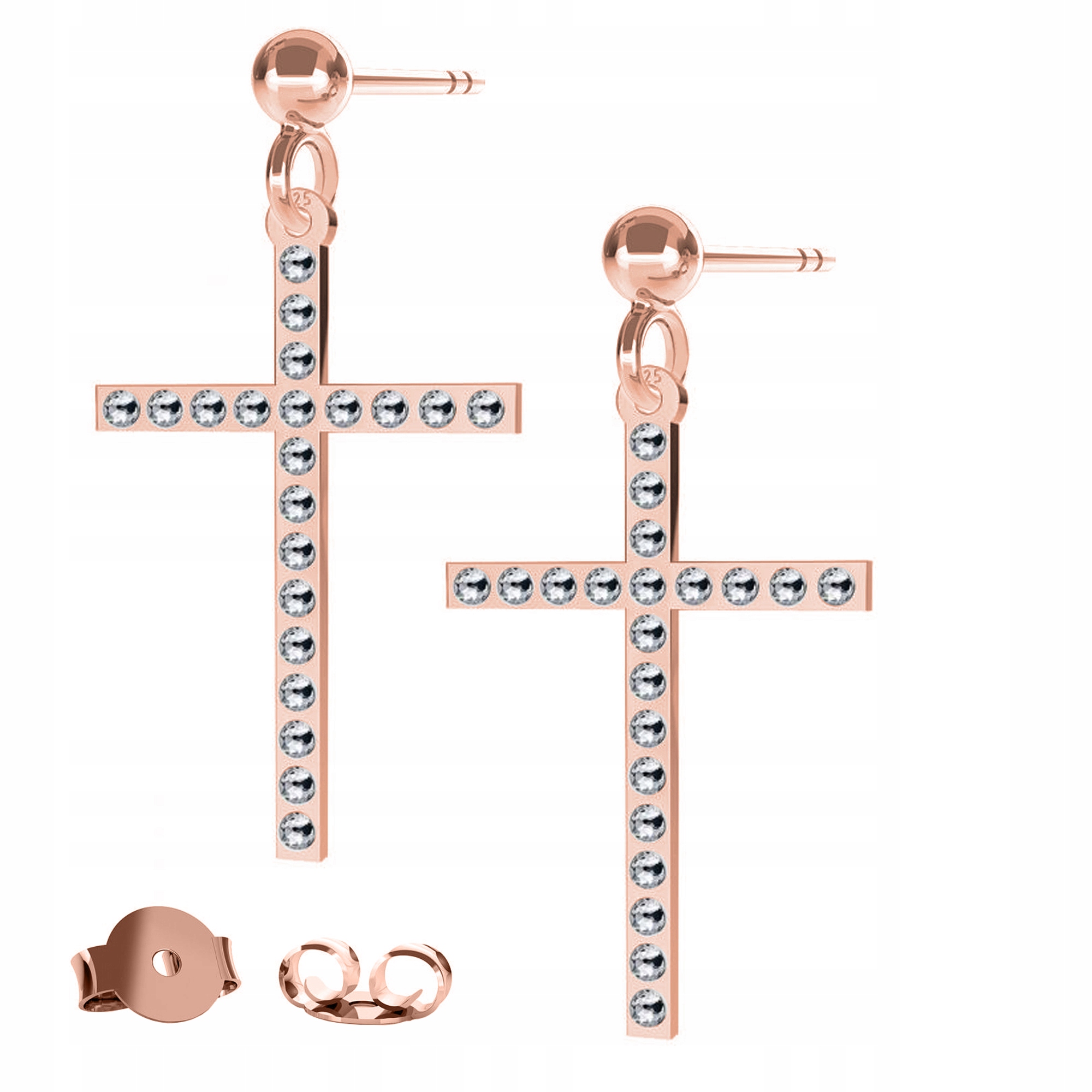 Náušnice Křížek růžové zlato 925