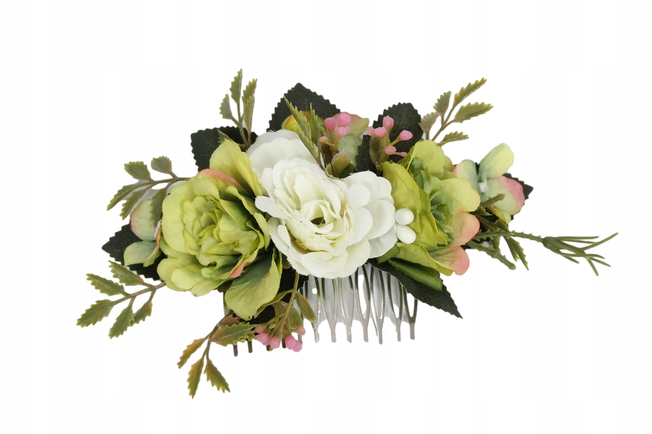 

Grzebyk do włosów róża zgaszony Zieleń Krem ślub