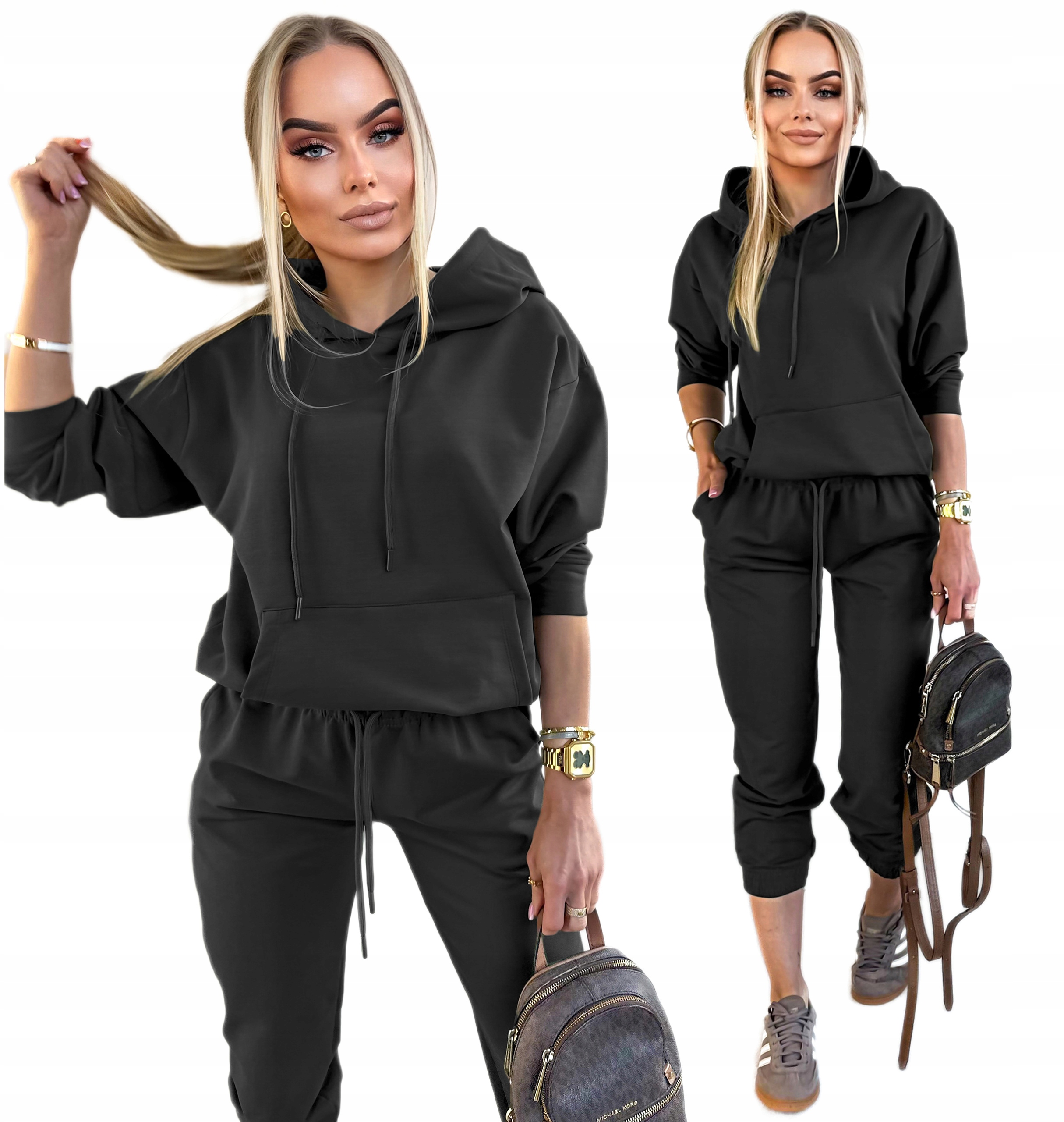 Dres damski sportowy Komplet Dresowy bluza kangurka spodnie L Zina