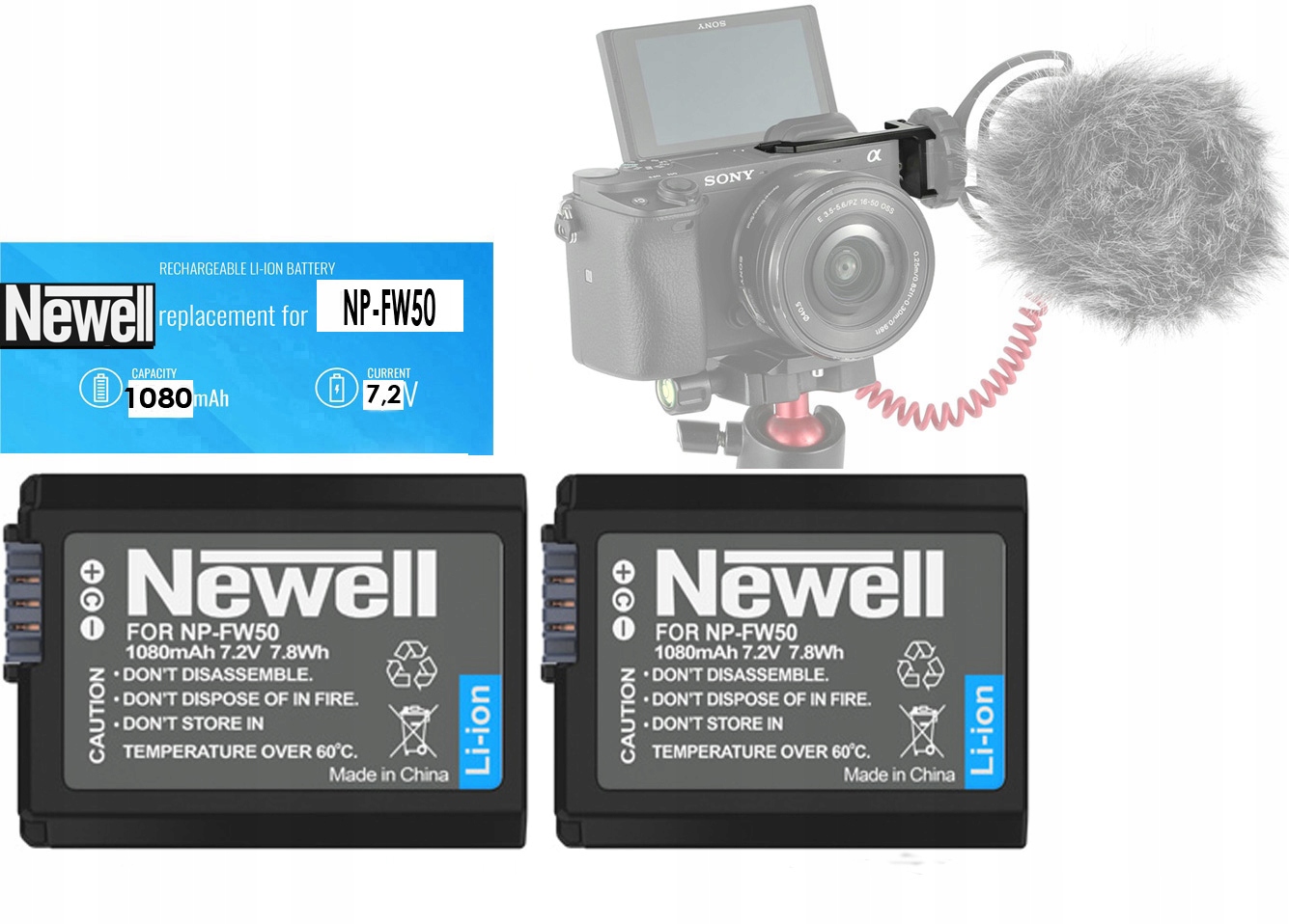 ŁADOWARKA USB + 2 x BATERIA do SONY Alpha A6300 Liczba akumulatorów ładowanych jednocześnie 2