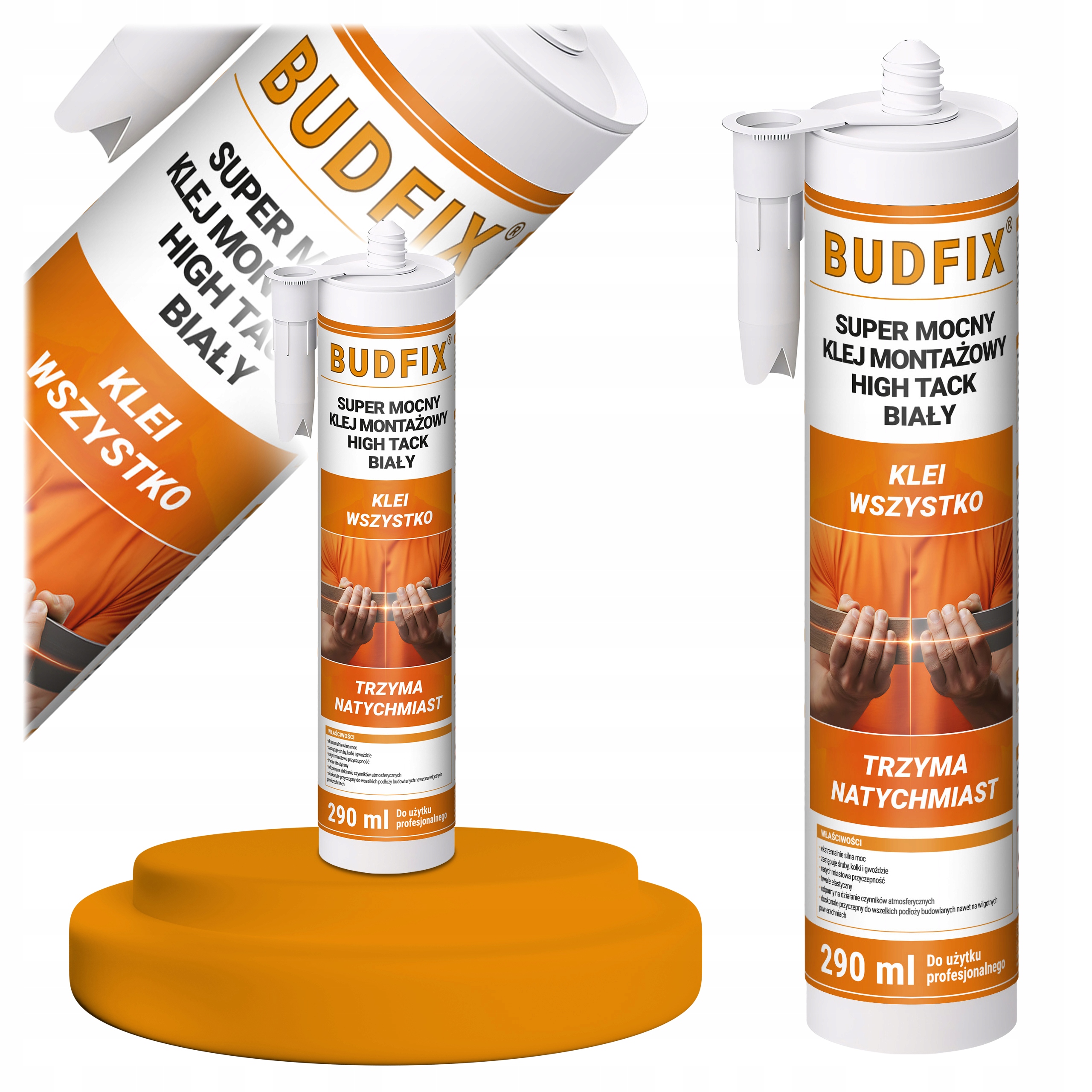 Klej Montażowy Mocny High Tack Hybrydowy Szybki Chwyt Budowlany Biały 290ml