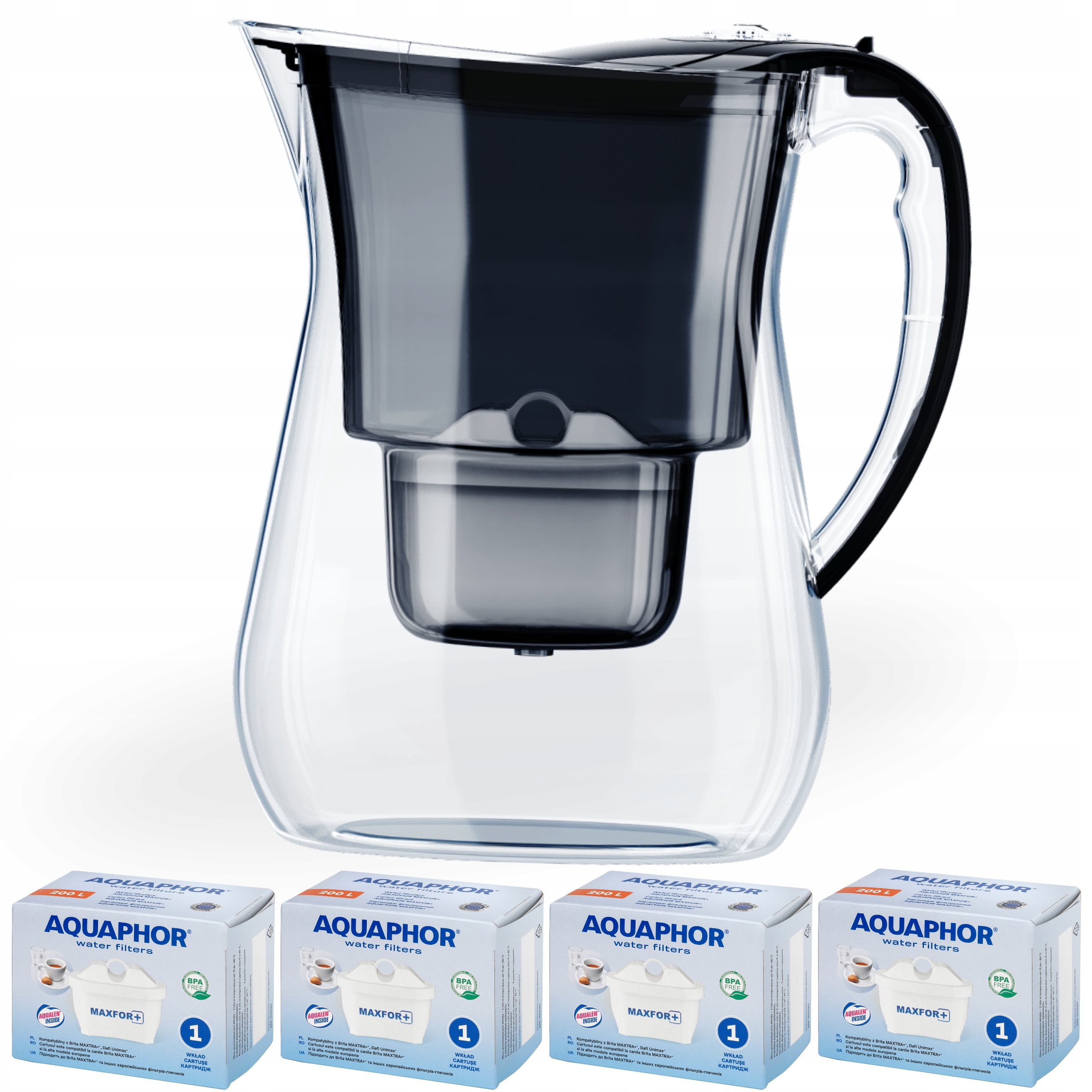 Filtrační konvice na vodu Aquaphor Lago Černá 3.8 l, 4 uhlíkové vložky Maxfor+