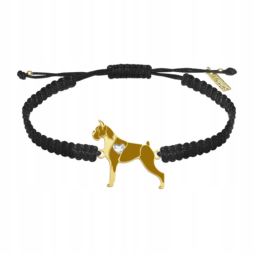 Zlatý náramek s německým psem Boxer 925 Makramé Dárek Gravírování Bonus