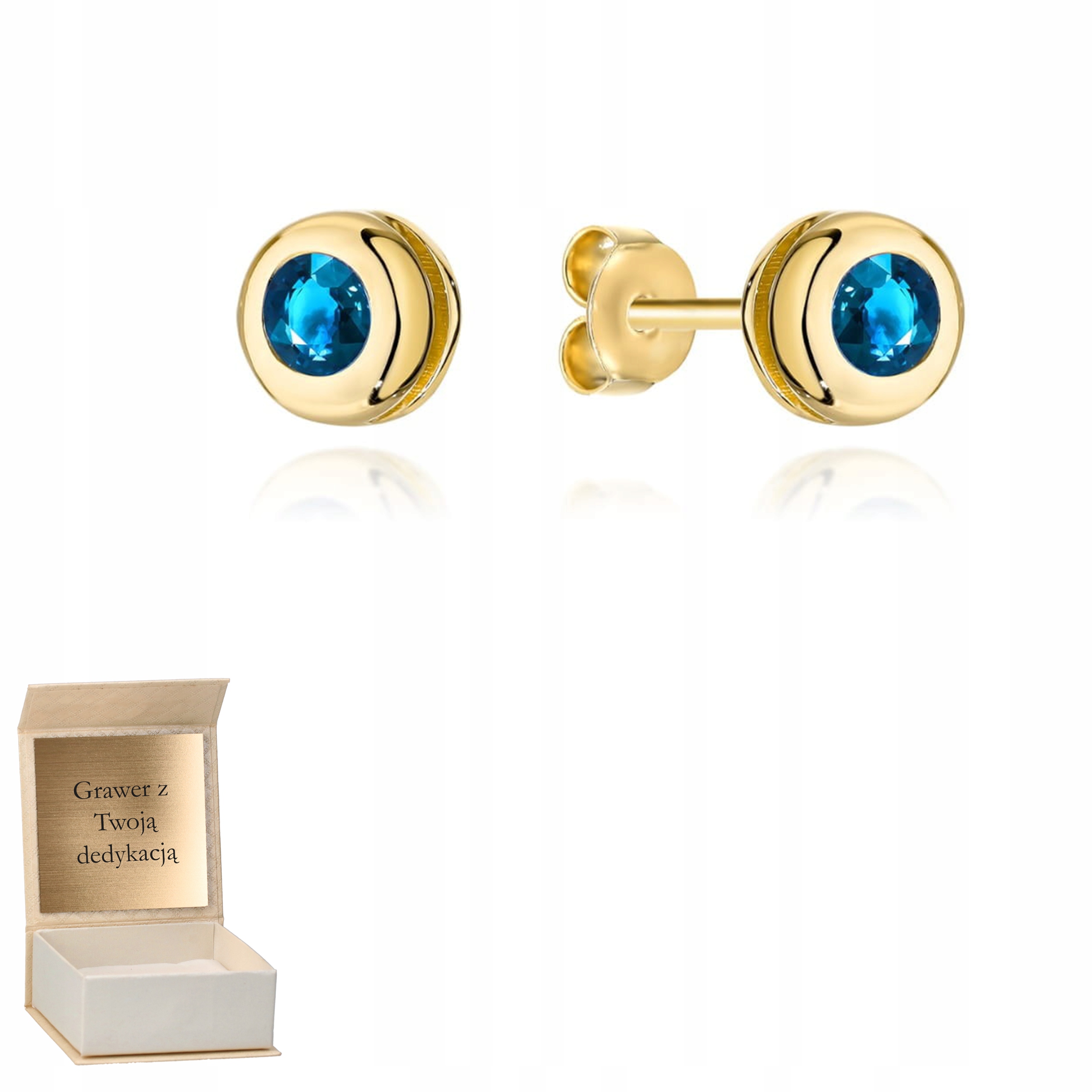 Zlaté náušnice Modrý kamínek na tyči zlato ryzost 585 Gravírování