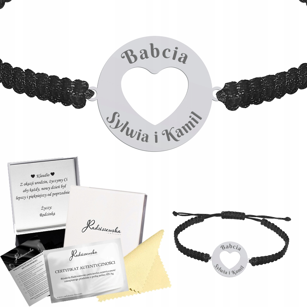 Náramek na Den babiček se jmény vnoučat Srdce Stříbro 925 Dárek