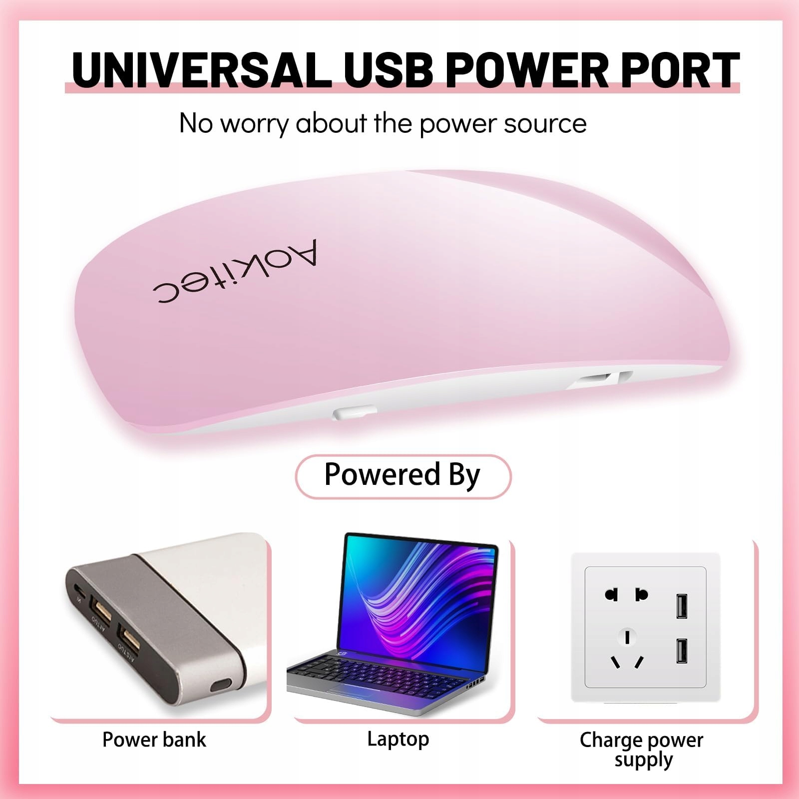 AOKITEC Mini Lampa UV LED Do Paznokci Żelowych Kompaktowa Lekka USB Różowa — miniatura 3