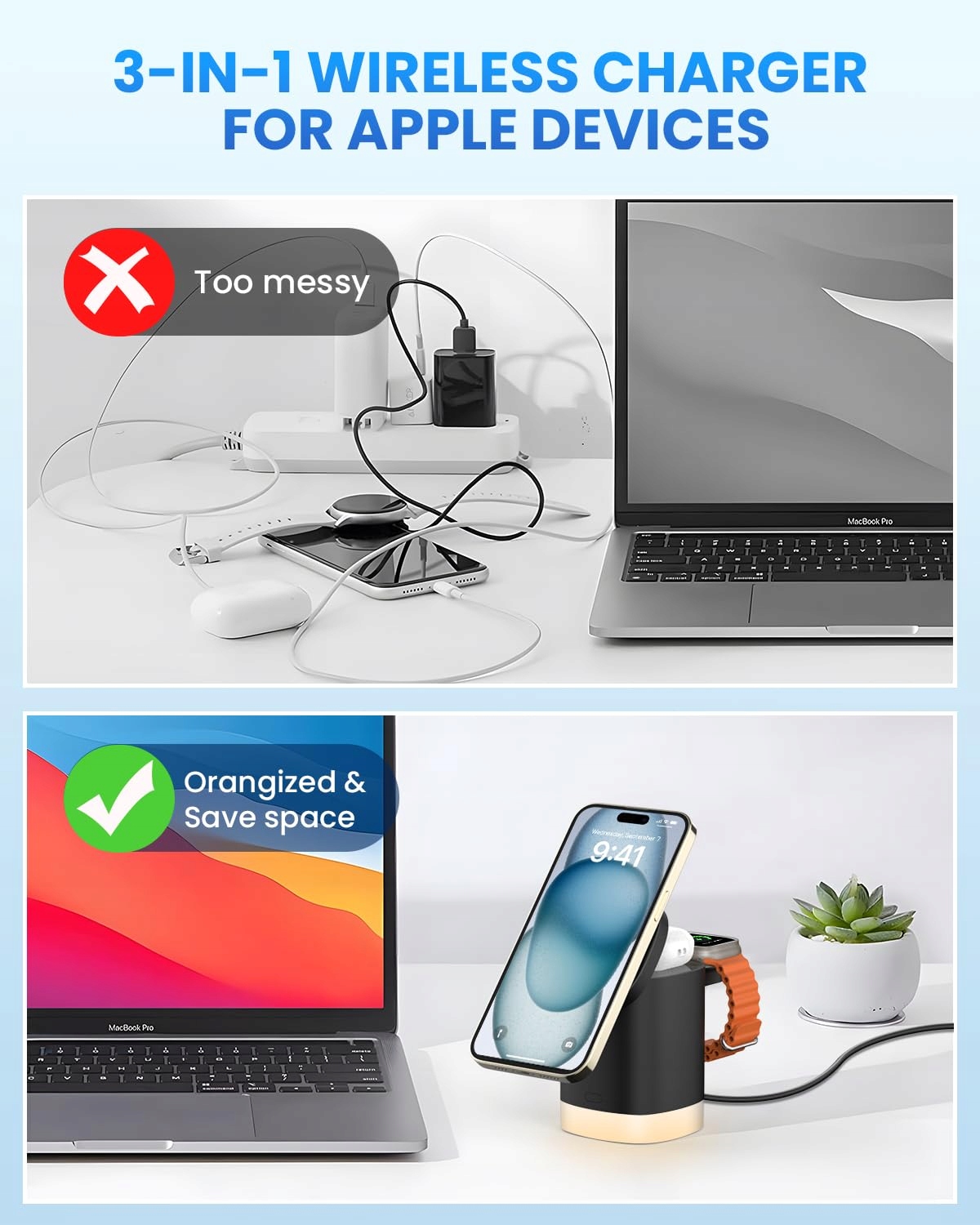 JoyGeek Składana Stacja Ładowania 3w1 do iPhone iWatch AirPods — miniatura 5