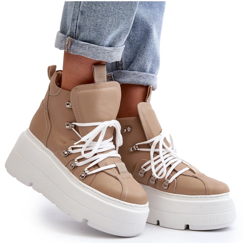Zazoo 3416 Kožené Masivní Dámské Sportovní Boty Béžové 40