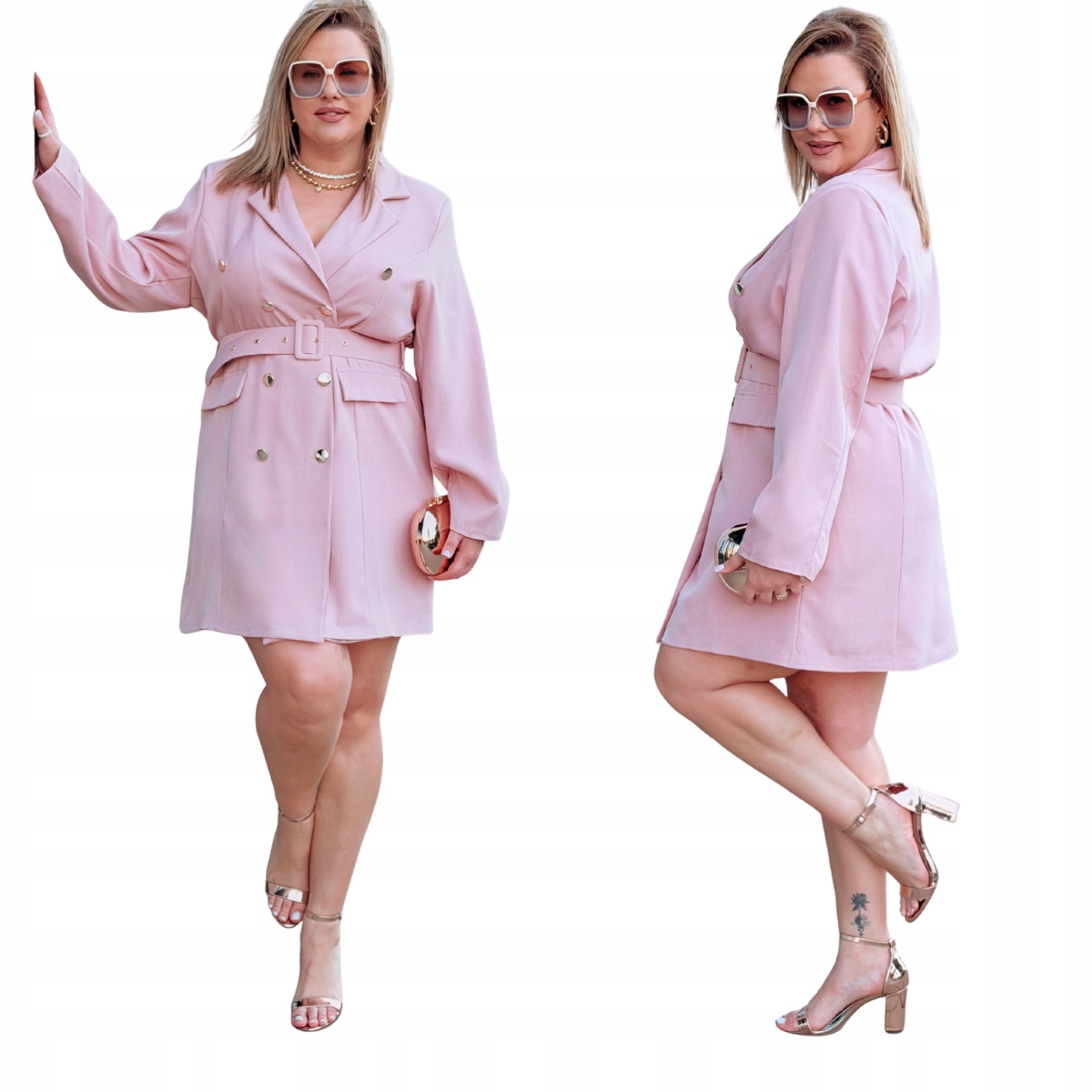 Šaty Plus Size Cavaricci Námořnická Knoflíky Elegantní Růžová
