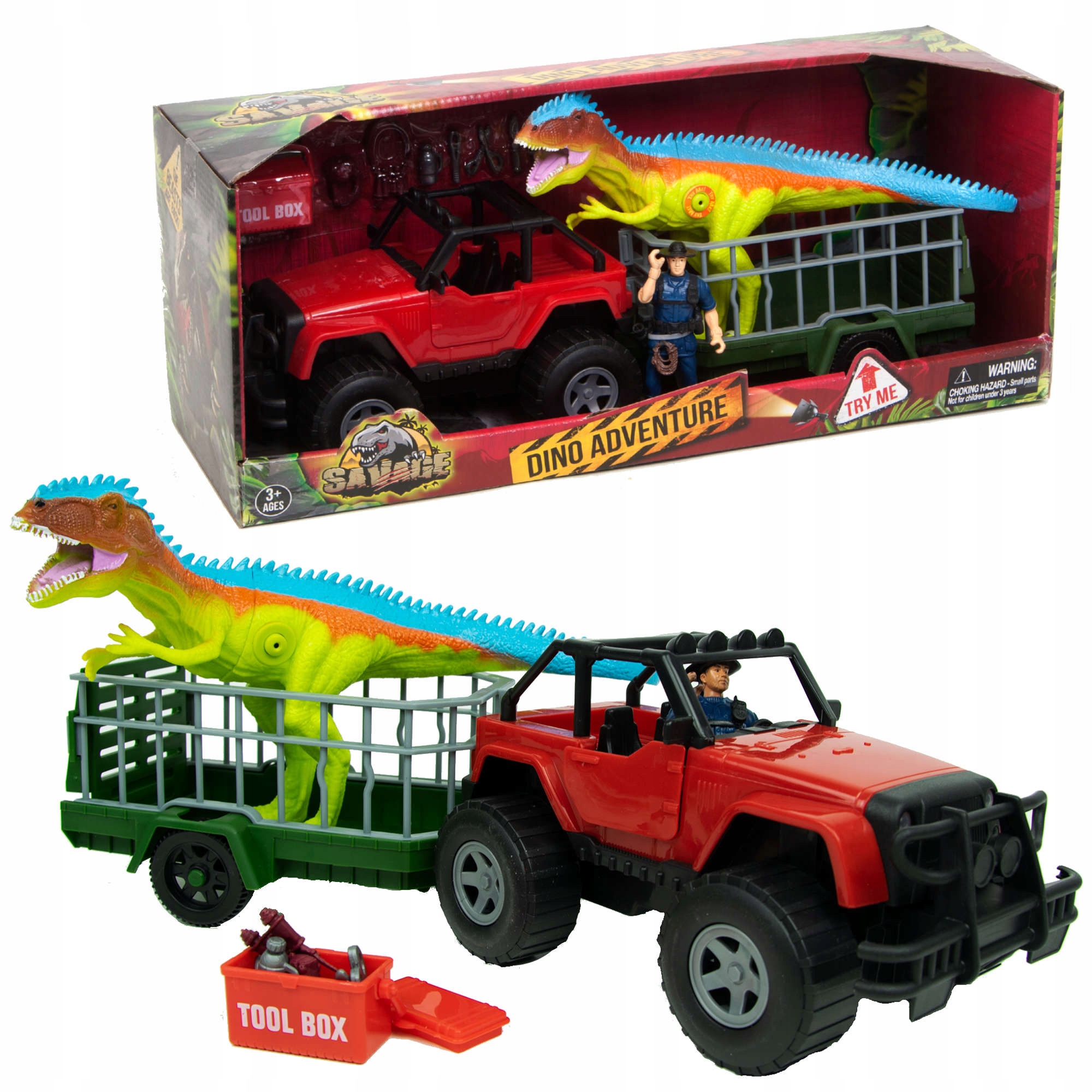 

Samochód Jeep Z Przyczepą Figurka Dinozaur Ryczy