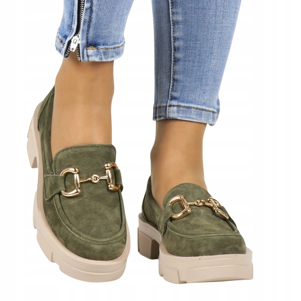 Dámské Mokasíny Z Kůže Na Silné Podrážce, Zelené, Khaki, Pohodlné