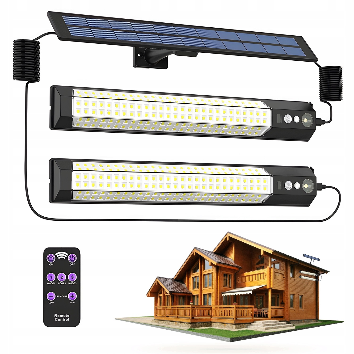 2KS Zahradní Solární Lampy 158 Led S Senzorem A Nástěnným Držákem, 3 Režimy