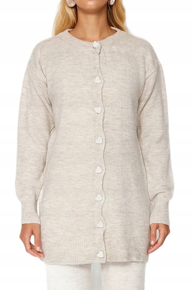 Trendyol Komplet Dámských Svetrů A Legín Béžový Knoflíky Srdce M 5EA* M 5_A