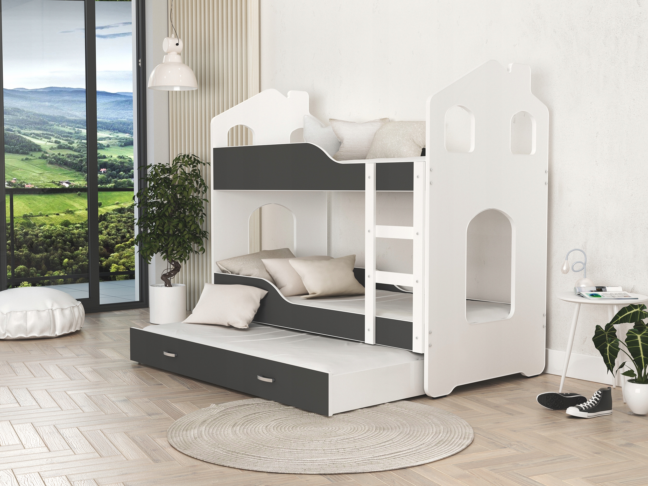 Łóżko piętrowe 190x80 DOMINIK DOMEK 3-osobowe Marka AJKmeble