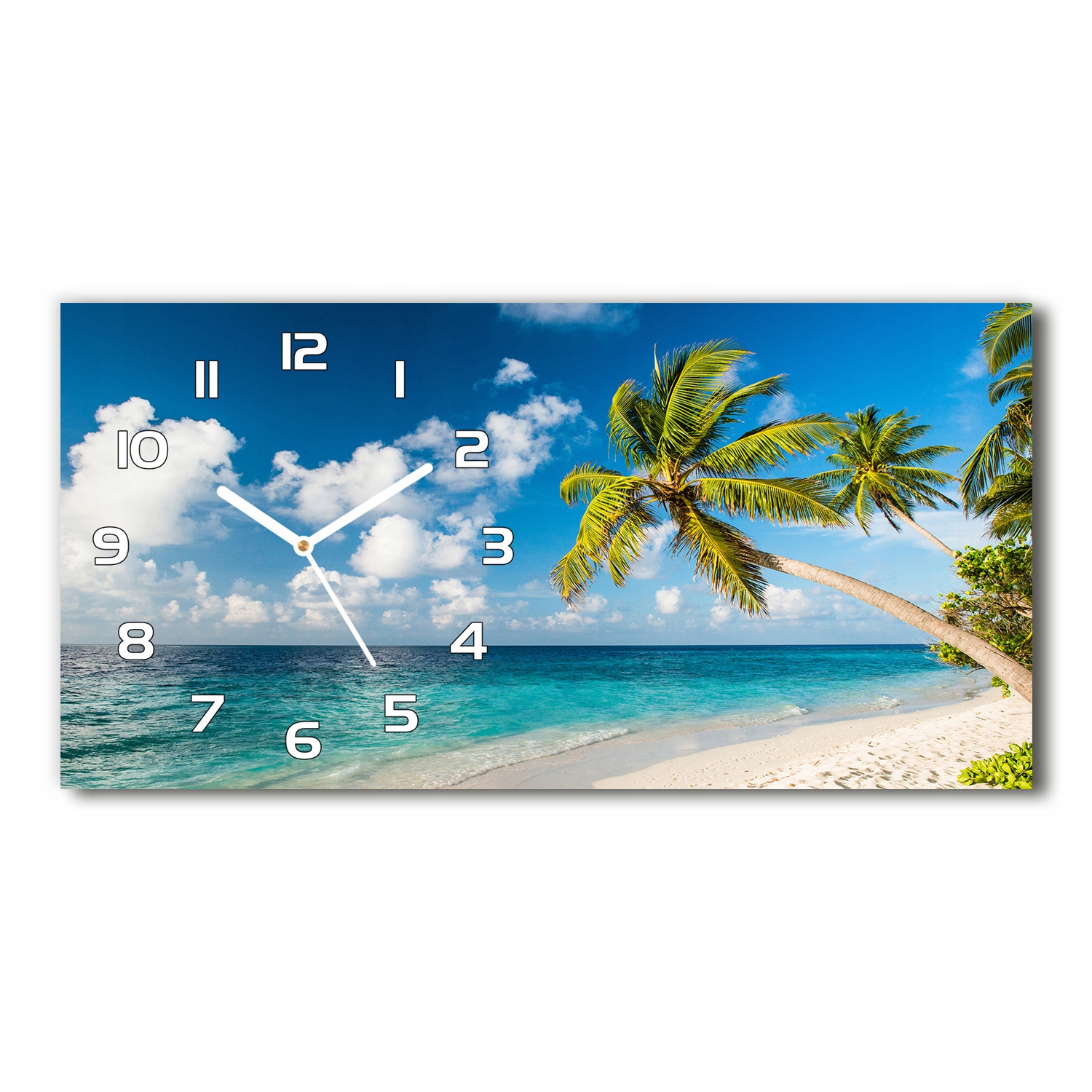 

Zegar ścienny szklany cichy Malediwy plaża 60x30cm
