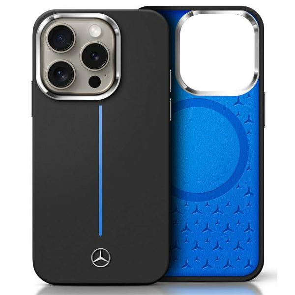 Etui Mercedes Silicone Blue Stripe MagSafe na iPhone 16 czarne Mercedes