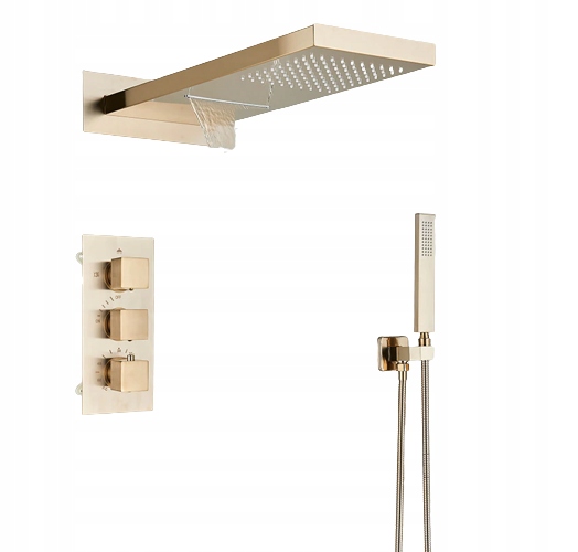 Zlatý sprchový set Termostat Vodopád