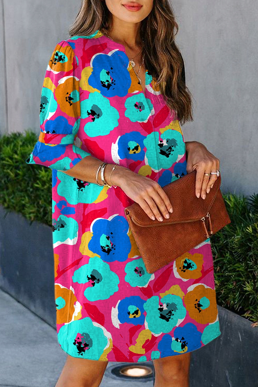 Sukienka z falbanką, kwiaty M/L Rękaw inny rękaw