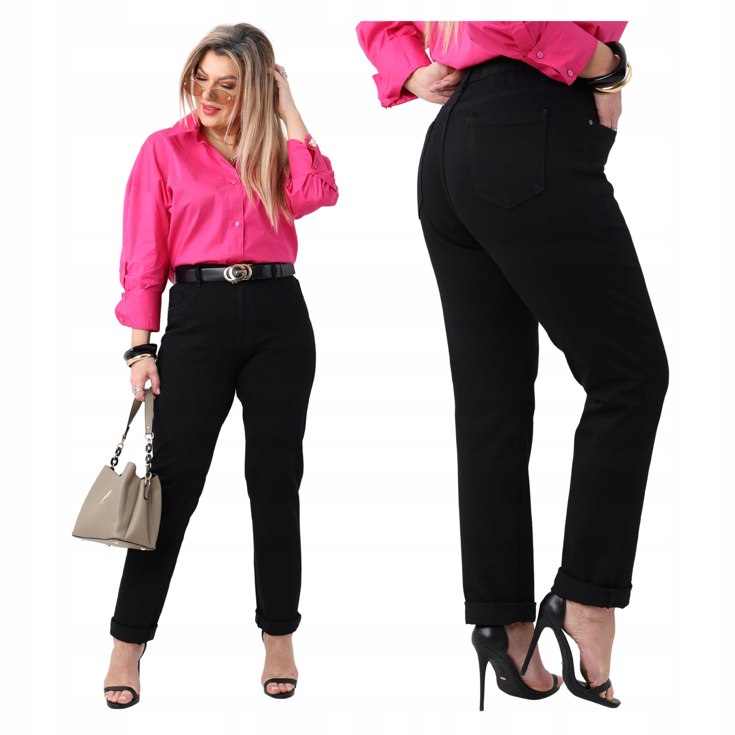 Spodnie Damskie Jeansowe Bawełniane Elastyczne Duże Rozmiary Guma W Pasie