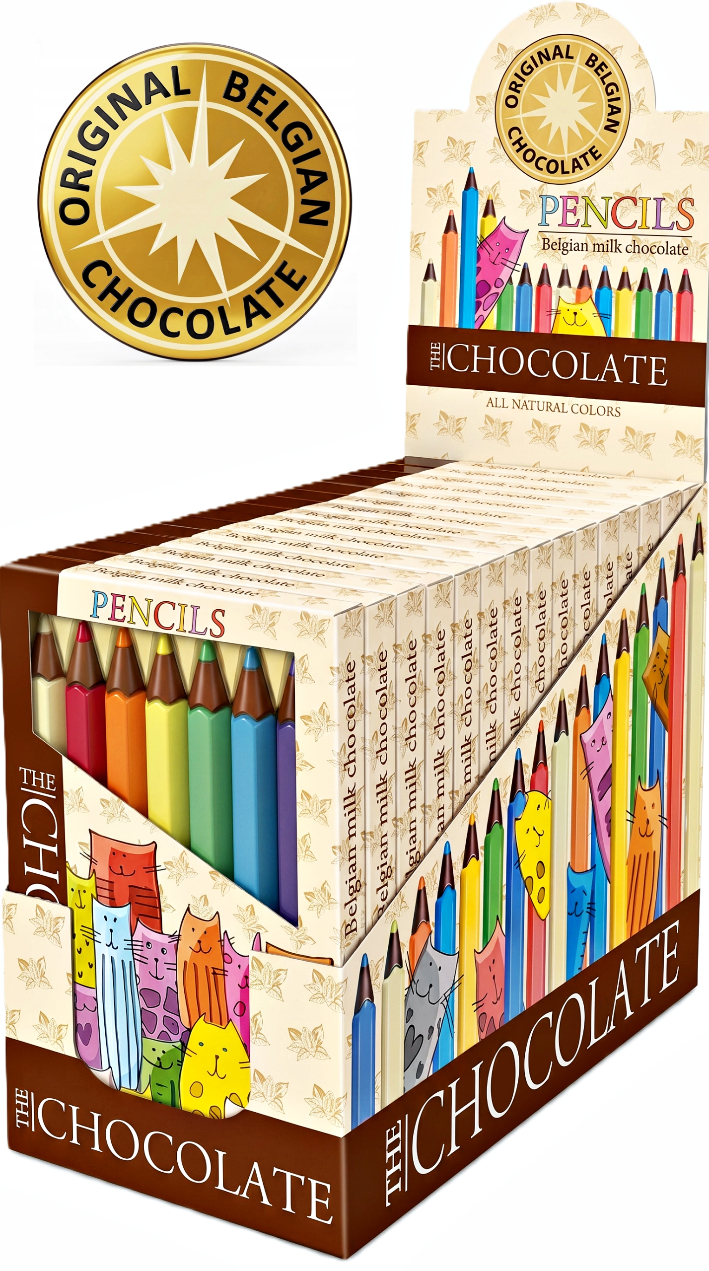 Pencils kotki Kredki z belgijskiej mlecznej czekolady 15x100g