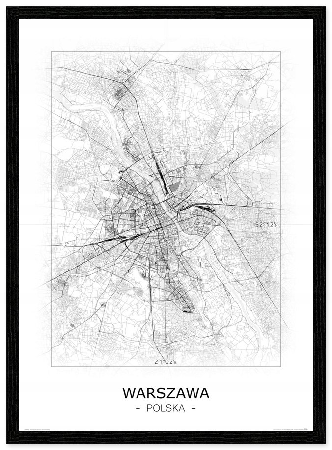 

Czarno biała mapa Warszawy Plakat 50x70 cm
