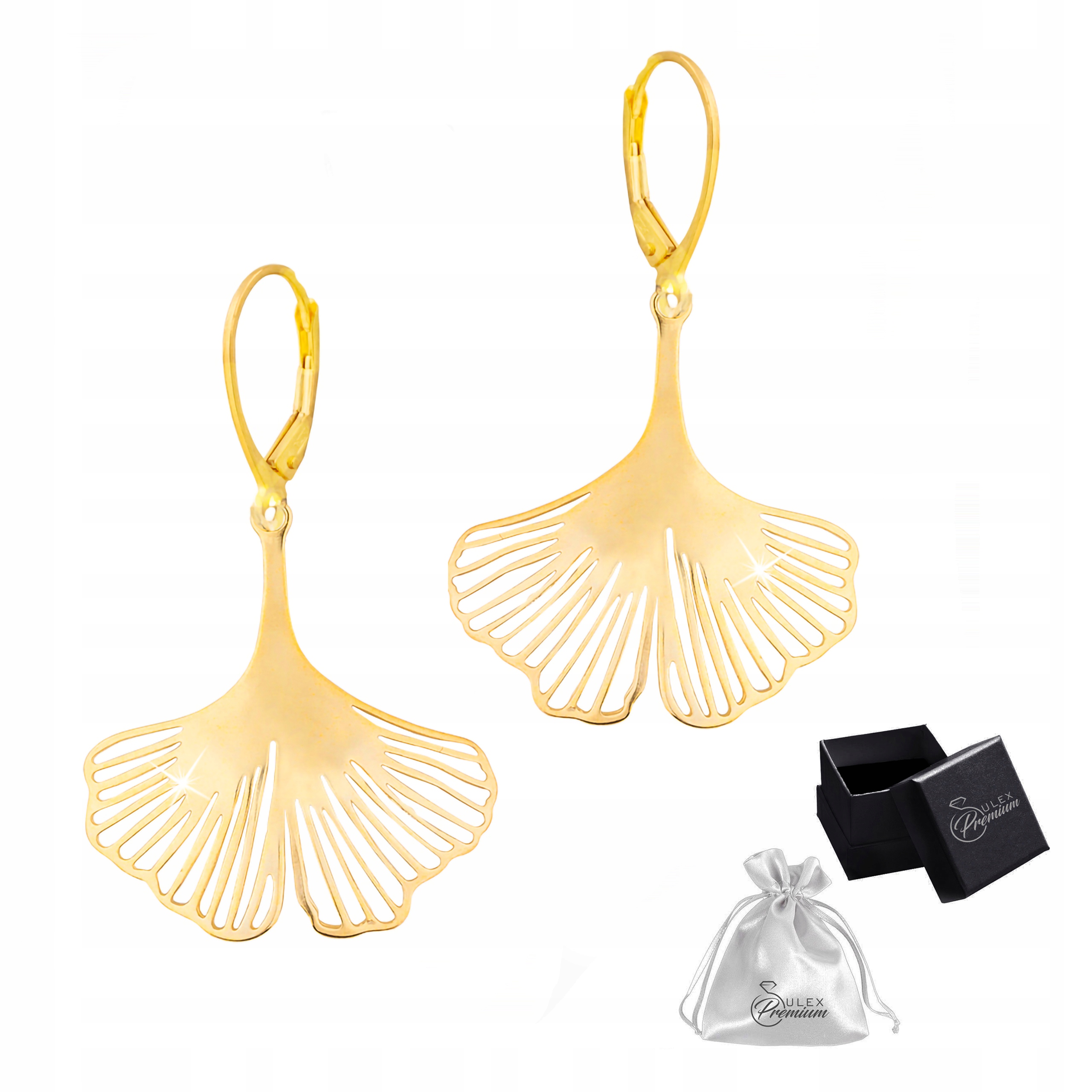 Náušnice stříbro ryzost 925 Elegantní Zlaté Závěsné Náušnice Ginkgo pro ni