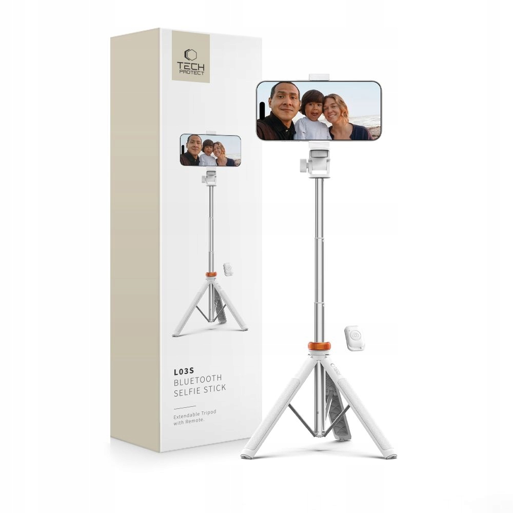 Tech-Protect L03S Selfie Stick Tripod Bluetooth Bílý