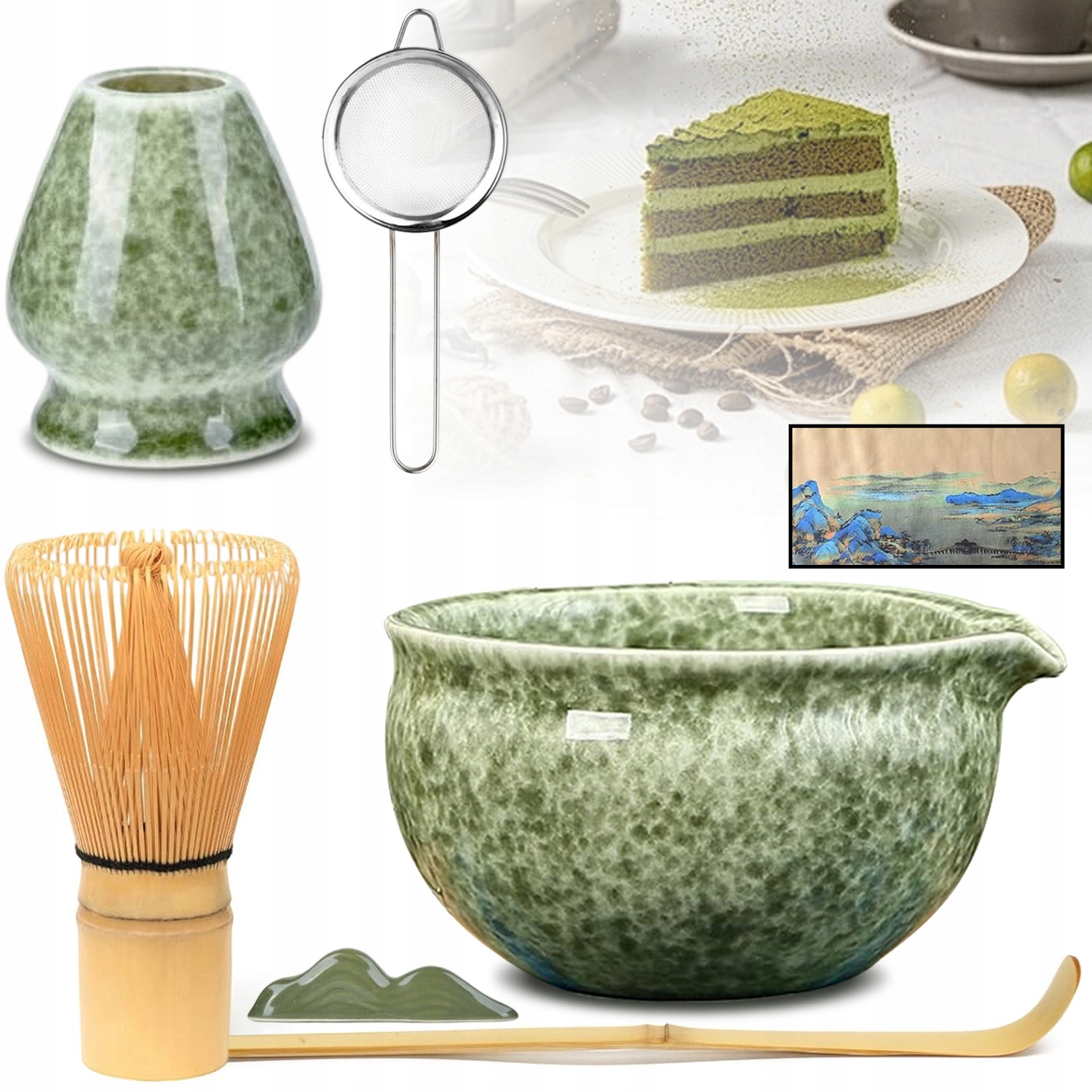 Zestaw Prezentowy Do Herbaty Matcha Miotełka Podstawka Łyżeczka 7 Szt.