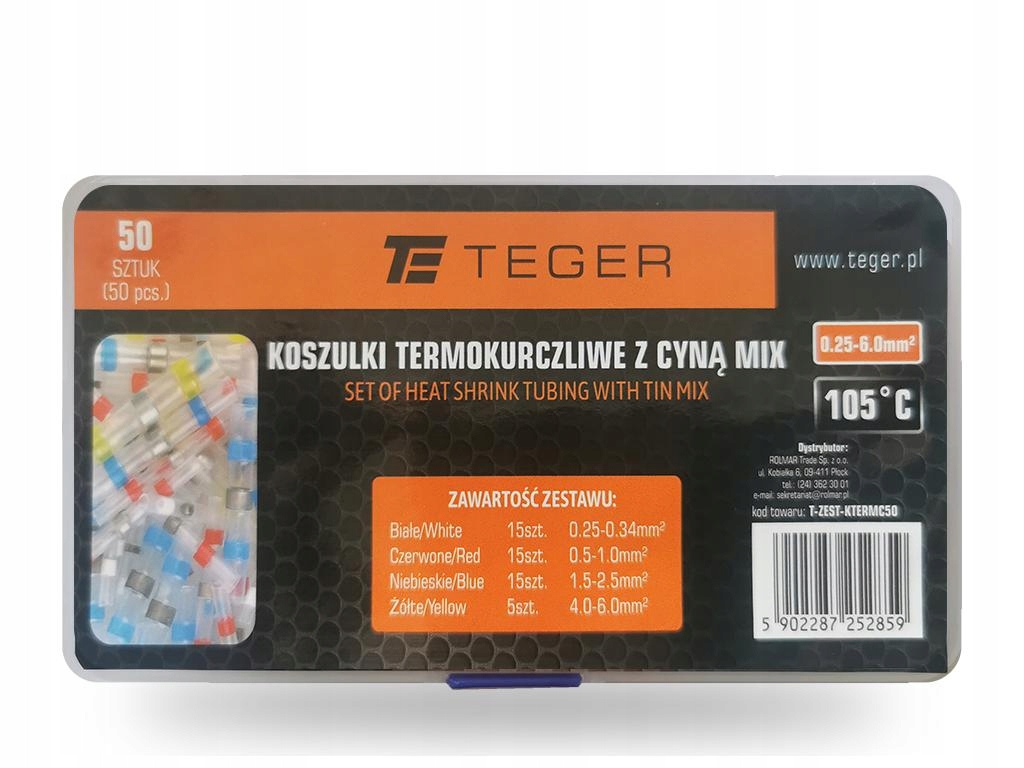 Zestaw koszulek termokurczliwych z cyną MIX 50 szt. Teger