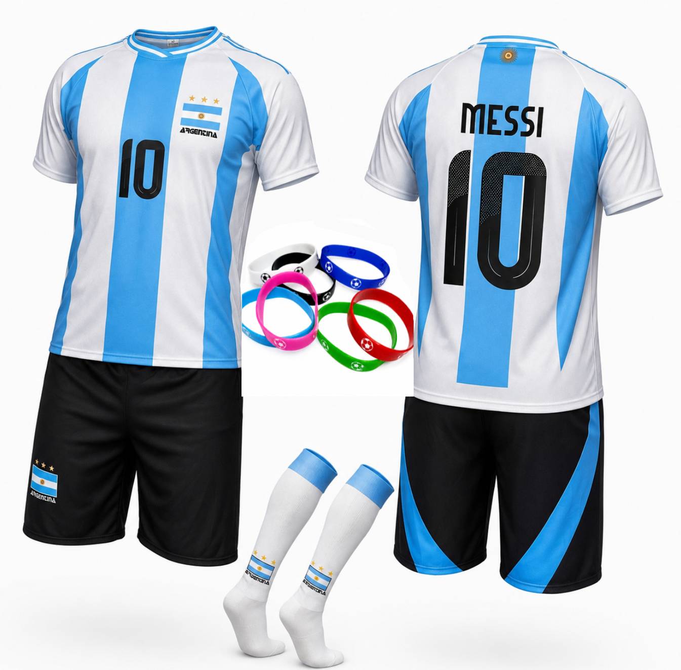 Strój komplet piłkarski sportowy z Getrami Argentyna Messi 146 cm
