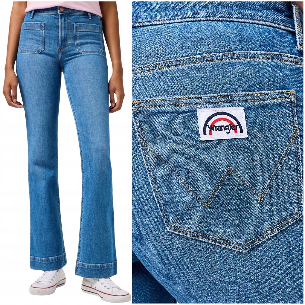 Wrangler Flare SerenityBlue vysoké dámské džínové kalhoty se zvony W30 L32