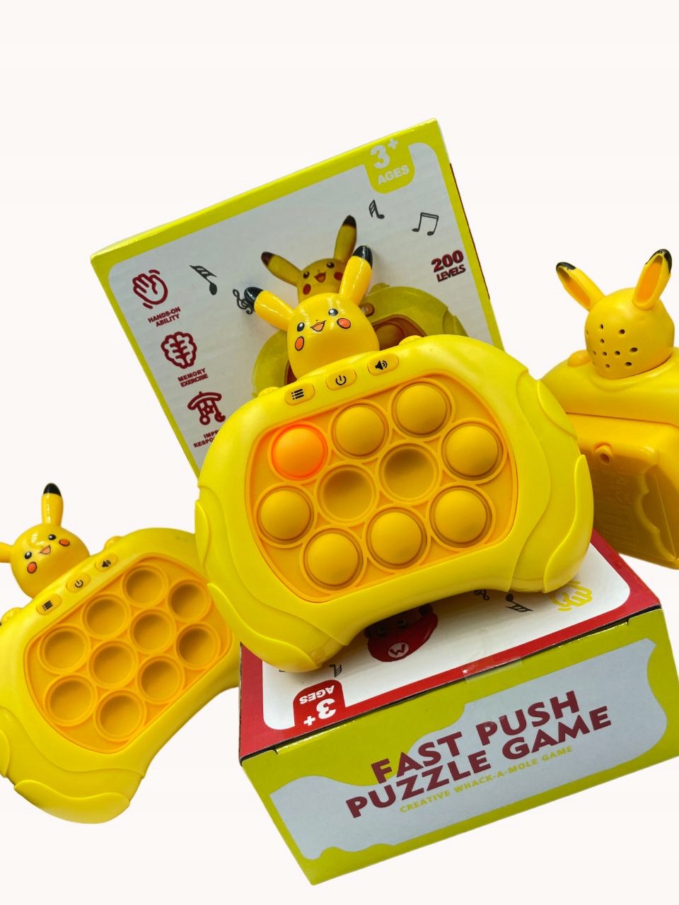 KONSOLA POP IT PIKACHU POKEMON GRA ELEKTRONICZNA ANTYSTRESOWA 80 POZIOMÓW Model PIKACHU-1
