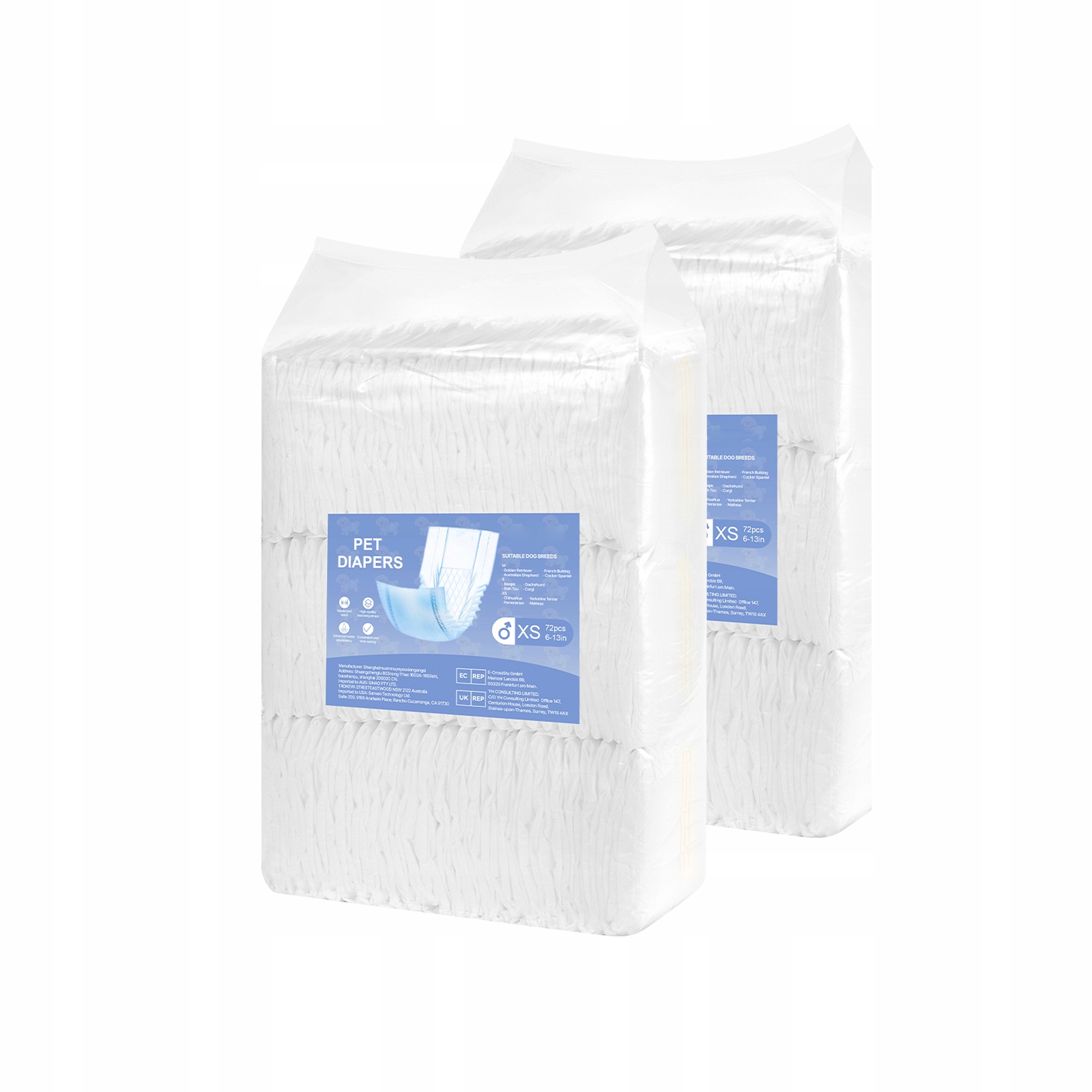 Levně Plenky pro psy Xs 144 cm Obvod pasu 15,24-33,02 cm pro psa mužského pohlaví