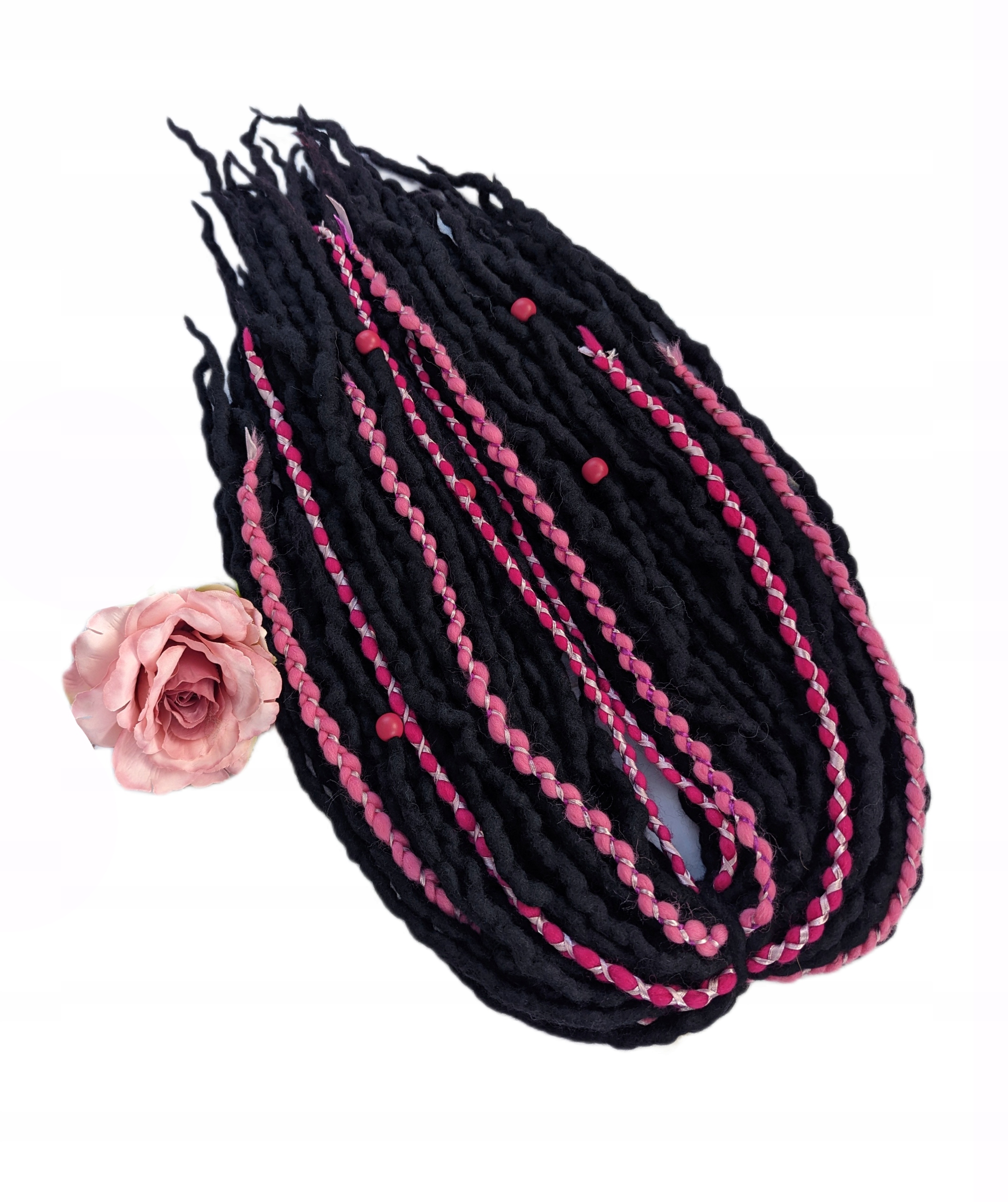 Vlněné pastelky Dredy, černé růžové, Temná Růže, 40 kusů