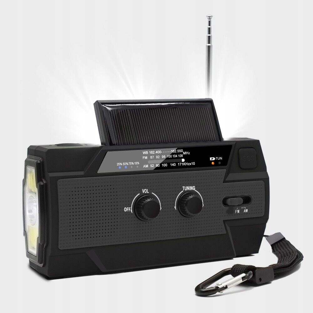 RADIO SOLARNE, PRZENOŚNE RADIO Z KORBĄ, DYNAMO Z AM/FM, LATARKA LED Materiał ABS