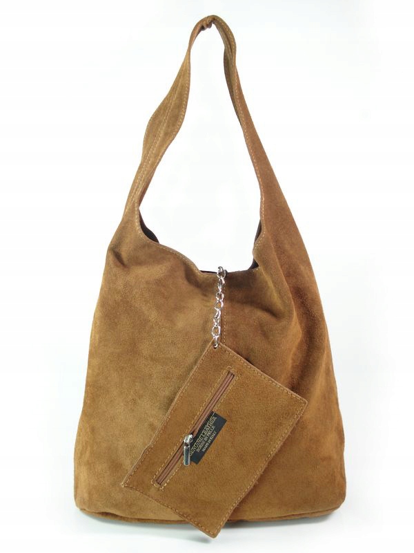 

Zamszowy Worek Włoska Skóra Shopper Bag Camel