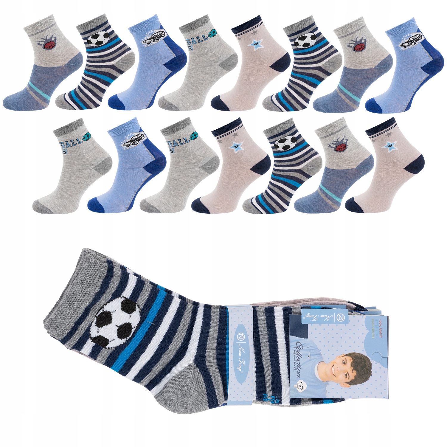 

15 Par Skarpety Chłopięce Bawełniane Wzór 23-26