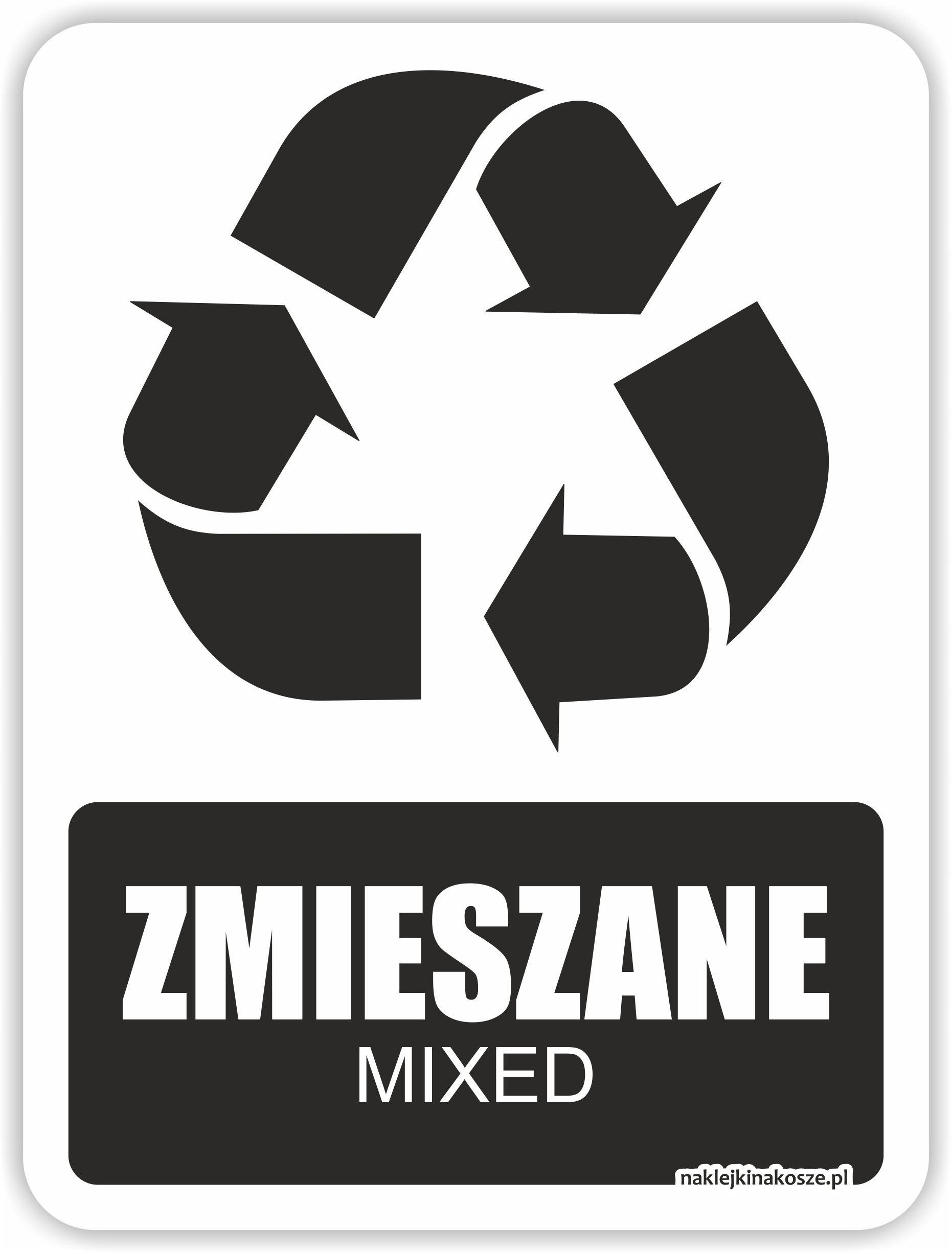 NAKLEJKA na kosz ODPADY ZMIESZANE pl-ang 20 cm
